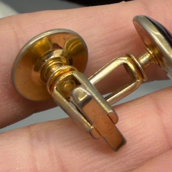 Vintage Hickok Gold Tone Blue Glass Cabochon Cufflinks Mid Century MCM - Picture 3 of 9